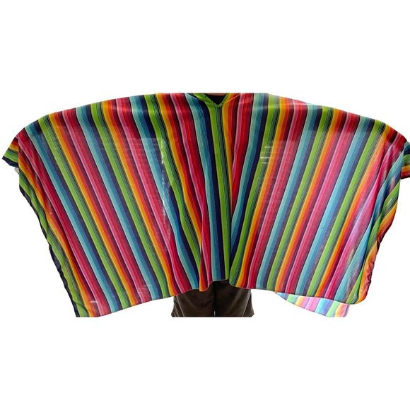 Poncho Mexican Serape Rainbow Color Stripes Adult Unisex One Size - Picture 5 of 8